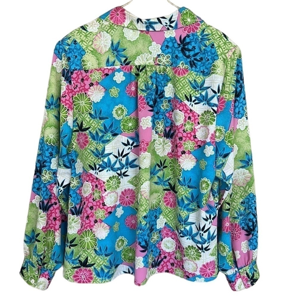 Vintage Bleyle Bright Floral Long Sleeve Button-Down Blouse Size 18 - Picture 6 of 11
